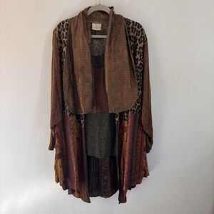Uru Set Outfit Cardigan Sweater Tank Top Shirt Art to Wear Patchwork Leopard